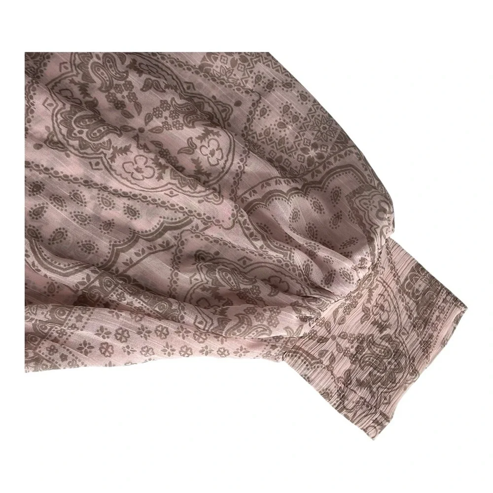 Free People Pink Long Sleeve Tie Front Blouse - Picture 4 of 10